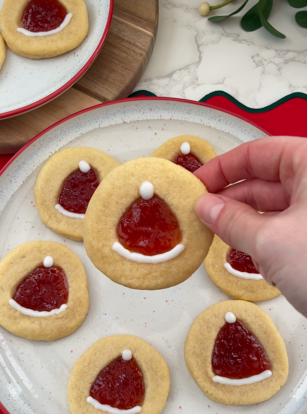 How to make santa hat jammy biscuits